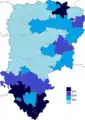 Résultats électoraux de la droite parlementaire au premier tour par canton.