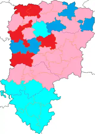 Nuance politique des candidats arrivés en tête dans chaque canton au 1er tour dans le département de l'Aisne.