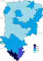 Résultats électoraux de la droite parlementaire au premier tour par canton.