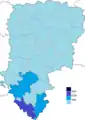 Résultats électoraux de la droite parlementaire au premier tour par canton.