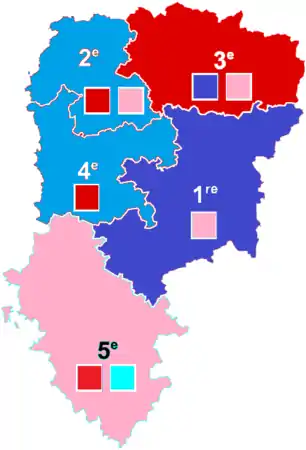 Nuance politique des candidats arrivés en tête dans chaque circonscription au 1er tour dans l'Aisne avec celle des candidats se maintenant au second tour.