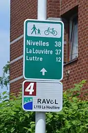 Signalisation du RAVeL à Jumet.