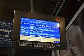 Écran d'affichage du temps d'attente des prochains trains.