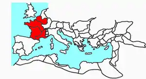 La Gaule conquise par Jules César, s'intègre dans l'Empire. Le legs de Rome, ce seront les langues régionales de France (carte suivante), et tout au N-E, la Wallonie avec le wallon (principalement), le picard, le lorrain...