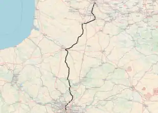 Carte topographique représentant le tracé de la ligne.