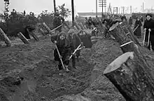 Les Moscovites, en particulier les femmes creusent des fossés antichars à l'extérieur de Moscou en octobre 1941.