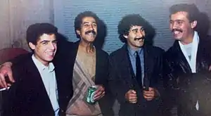Festival de la chanson Raï en France (1986), de gauche à droite : Cheb Mami, Cheb Khaled, Cheb Hamid, Cheb Sahraoui.