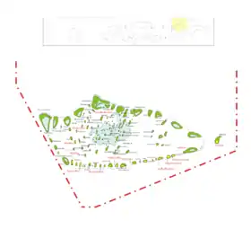 Carte de l'atoll Maalhosmadulu Nord avec l'île isolée de Alifushi en haut.