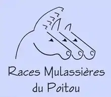 Le logo est composé de figures équines au dessin stylisé, présentées avec un décalage : l'équidé au premier plan représente la tête d'un Baudet du Poitou, le second une mule poitevin et le troisième un trait poitevin.