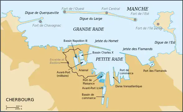 Carte du port et des forts de Cherbourg