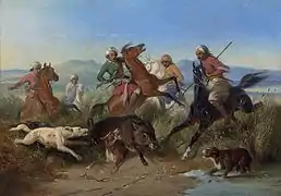 La représentation romantique de la chasse au sanglier par Raden Saleh