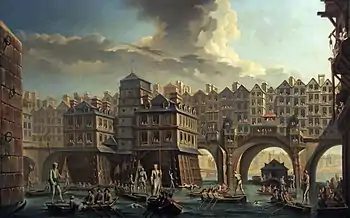 La joute des mariniers, entre le pont Notre-Dame et le Pont-au-Change (1756), Nicolas-Jean-Baptiste Raguenet, musée Carnavalet - Histoire de Paris