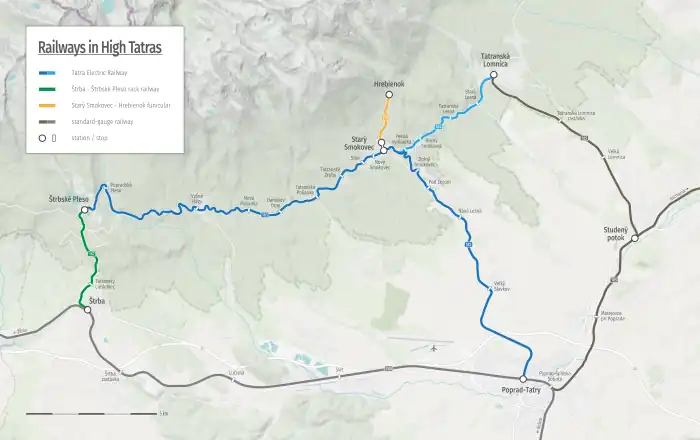 Carte des chemins de fer dans les Hautes Tatras