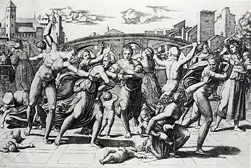 Le Massacre des Innocents, gravure de Marcantonio Raimondi (d'après Raphaël) (v. 1509).