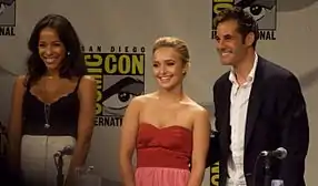 Dania Ramirez, Hayden Panettiere, and Adrian Pasdar (Maya, Claire, and Nathan respectively) at the Heroes panel, comic-con 2008.