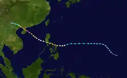 Trajectoire et intensité du typhon Rammasun.