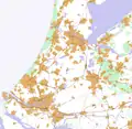 Carte de la Randstad mettant en évidence le bâti, avec le Groene Hart au centre (2006).