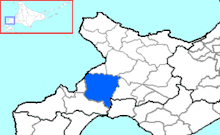 Carte bicolore montrant l'emplacement du district d'Isoya dans la sous-préfecture de Shiribeshi.