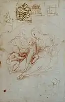 Fiche avec étude pour l'Alba Madonna et autres croquis.