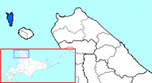 Carte bicolore montrant l'emplacement du district de Rebun.