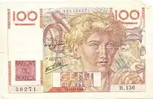 100 francs Jeune Paysan, Face recto