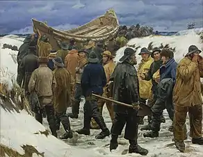 Le Canot de sauvetage transporté dans les dunes (Redningsbåden køres gennem klitterne, 1883), Statens Museum for Kunst, Copenhague