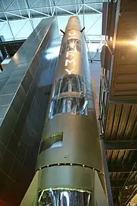 Photographie du PGM-11 Redstone au National Air and Space Museum au Centre Steven F. Udvar-Hazy, Washington, DC.