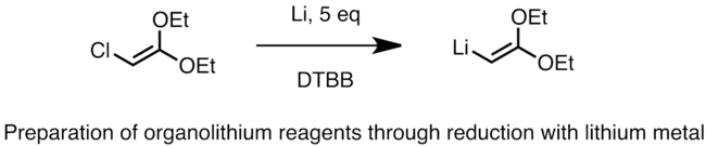 (en) Formation de 2,2-diéthoxyvinyllithium par réduction du chlorure.