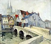 Le pont Bouju de Chartres, Eure-et-Loir, dessin aquarellé.