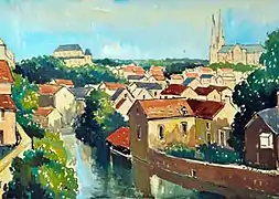 Chartres depuis le pont de la Courtille, vers 1943.