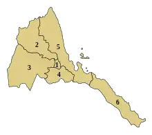 Carte numérotée des région érythréennes.