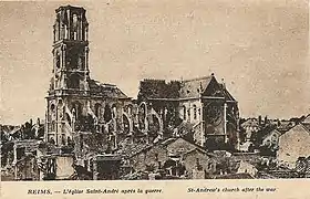 l'église Saint André endommagée par la guerre.