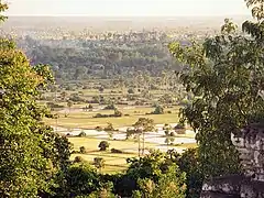 Rizières près d'Angkor, 2001. L'irrigation et la culture du riz sont à l'origine de la puissance du Royaume Khmer dès la fin du VIIIe siècle.