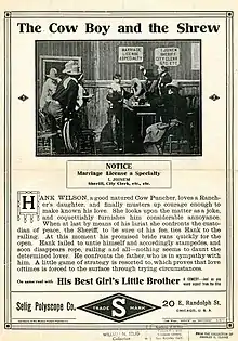 Description de l'image Release flier for THE COW BOY AND THE SHREW, 1911.jpg.