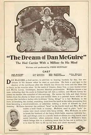 Description de l'image Release flier for THE DREAM OF DAN MCGUIRE, 1913.jpg.