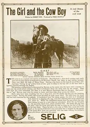 Description de l'image Release flier for THE GIRL AND THE COW BOY, 1912.jpg.