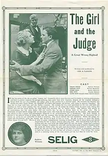 Description de l'image Release flier for THE GIRL AND THE JUDGE, 1913.jpg.