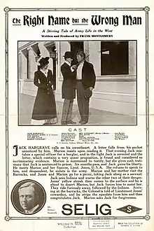 Description de l'image Release flier for THE RIGHT NAME BUT THE WRONG MAN, 1911.jpg.