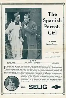 Description de l'image Release flier for THE SPANISH PARROT-GIRL, 1913.jpg.