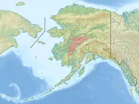 Carte de localisation des montagnes Kuskokwim en rose.