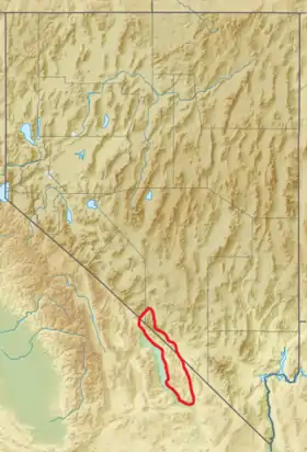 Carte de localisation du chaînon Amargosa au Nevada, à cheval sur la Californie.