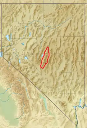 Carte de localisation du chaînon Toquima au Nevada.