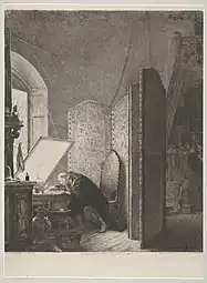 Rembrandt dans son atelier (1869), d'après Jean-Léon Gérôme, gravure, New York, Metropolitan Museum of Art.
