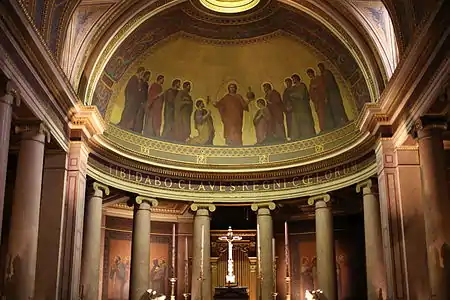 Cul-de-four de l'abside de la Cathédrale Saint-Pierre de Rennes, représentant La Remise des clés du Royaume des Cieux à saint Pierre, par le Christ, par Alphonse Le Hénaff (vers 1871).