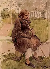 Bossu assis, aquarelle 1880,Musée russe