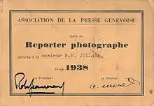 Carte de reporter datant de 1938 (verso)