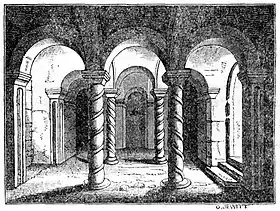 Gravure du XIXe siècle représentant la crypte de Repton.