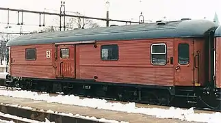 Un resgodsvagn des chemins de fer suédois (SJ) à Malmö en 1988.