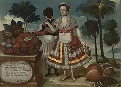 Vicente Albán (es), Femme espagnole et son esclave noire (1783, musée de l'Amérique, Madrid).