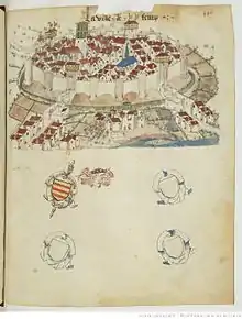 La ville de Feurs dans l'armorial de Guillaume Revel, vers 1450.